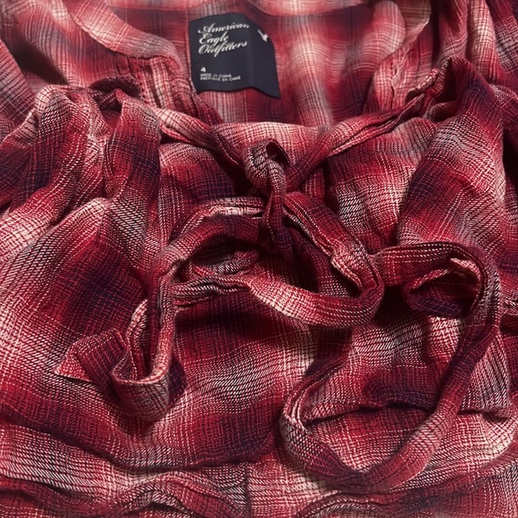 American Eagle Outfitters, 5-Button, Tie Belt, Roll Tab Sleeves Top, Multi, 4 - Picture 3 of 7